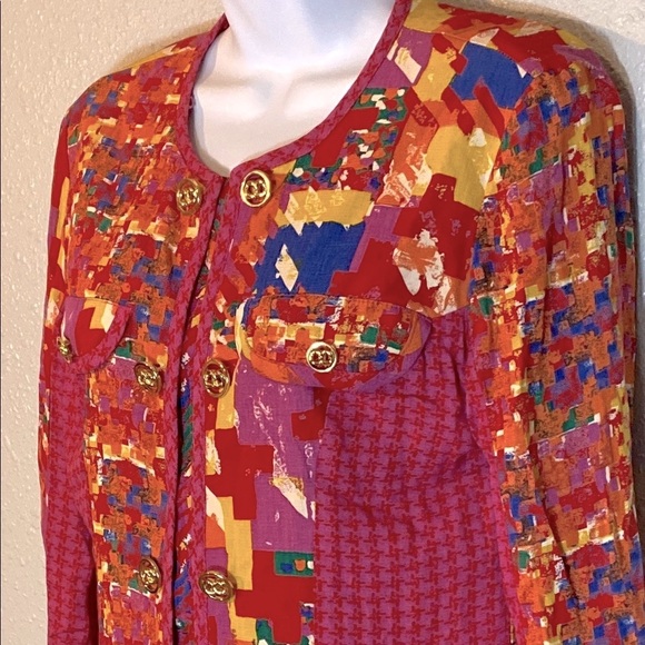 VNTG Carole Little Red and Yellow Blazer Vibrant Suit Jacket - Picture 4 of 10